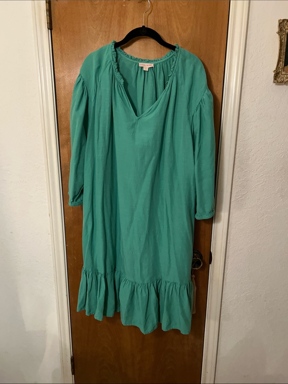 Turquoise Ruffle Hem Peasant Dress. 2X